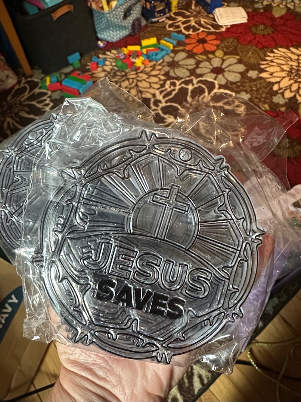2 Jesus Saves Clear Acrylic Ornament / Suncatcher 12pack - Black Lettering